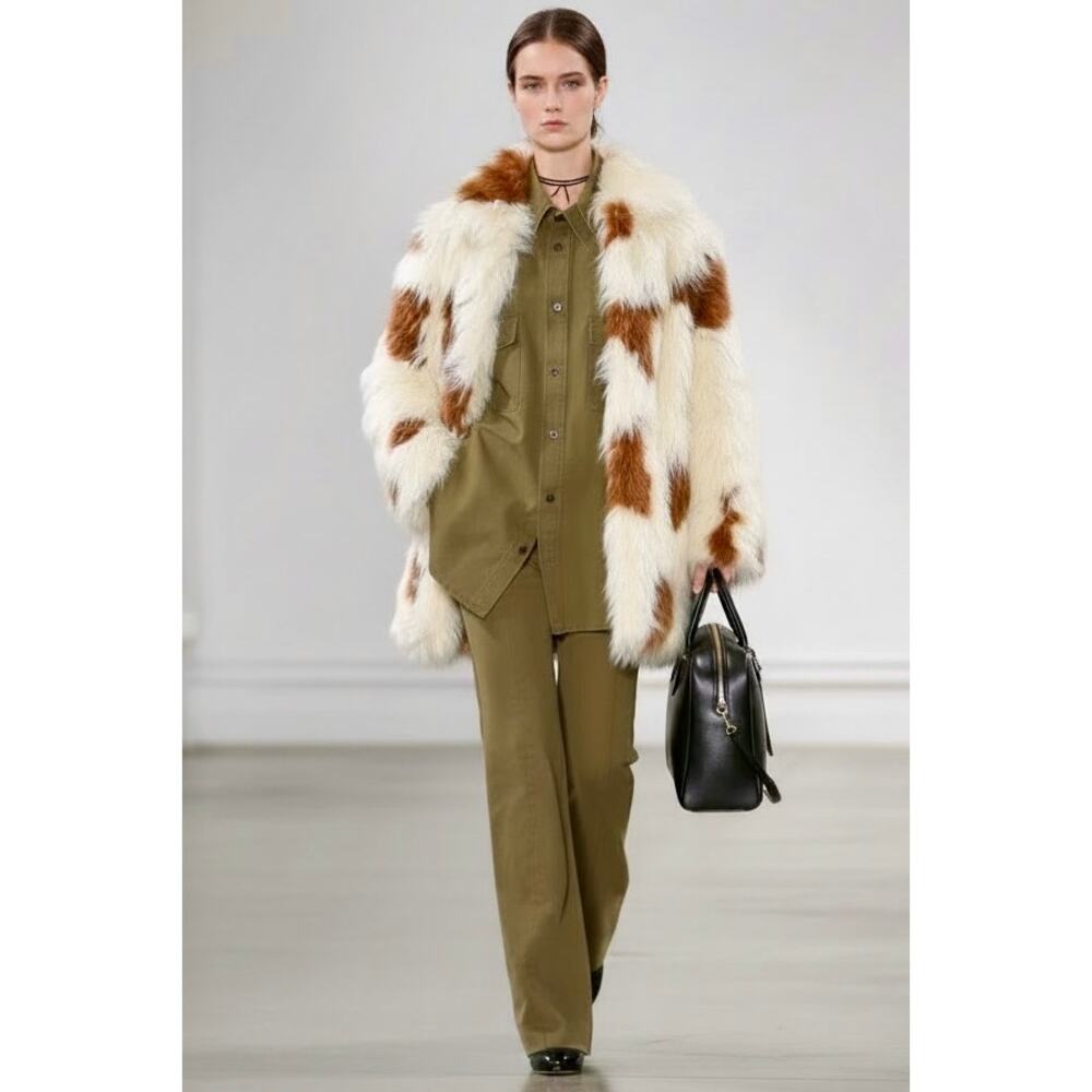 Zadig & Voltaire Women's Faux Fur Coat Long Sleeve White/Brown Size XSmall NWT - Picture 2 of 13